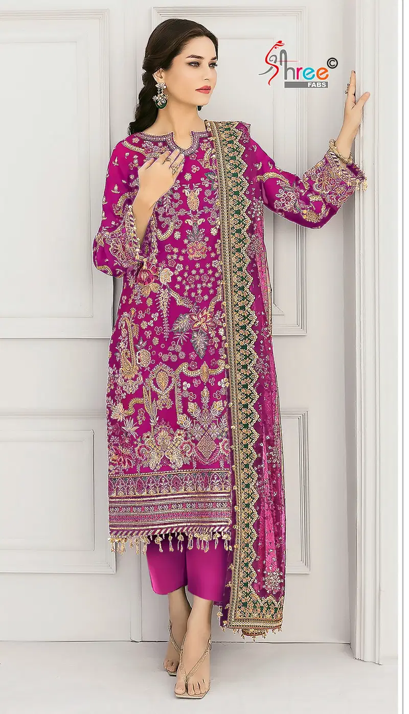 Shree Sf 5611 A To D Chiffon With Embroidered Work Pakistani Salwar Kameez