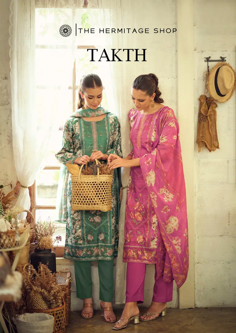 Hermitage Takth Cotton Satin Embroidered Dress Material Collection