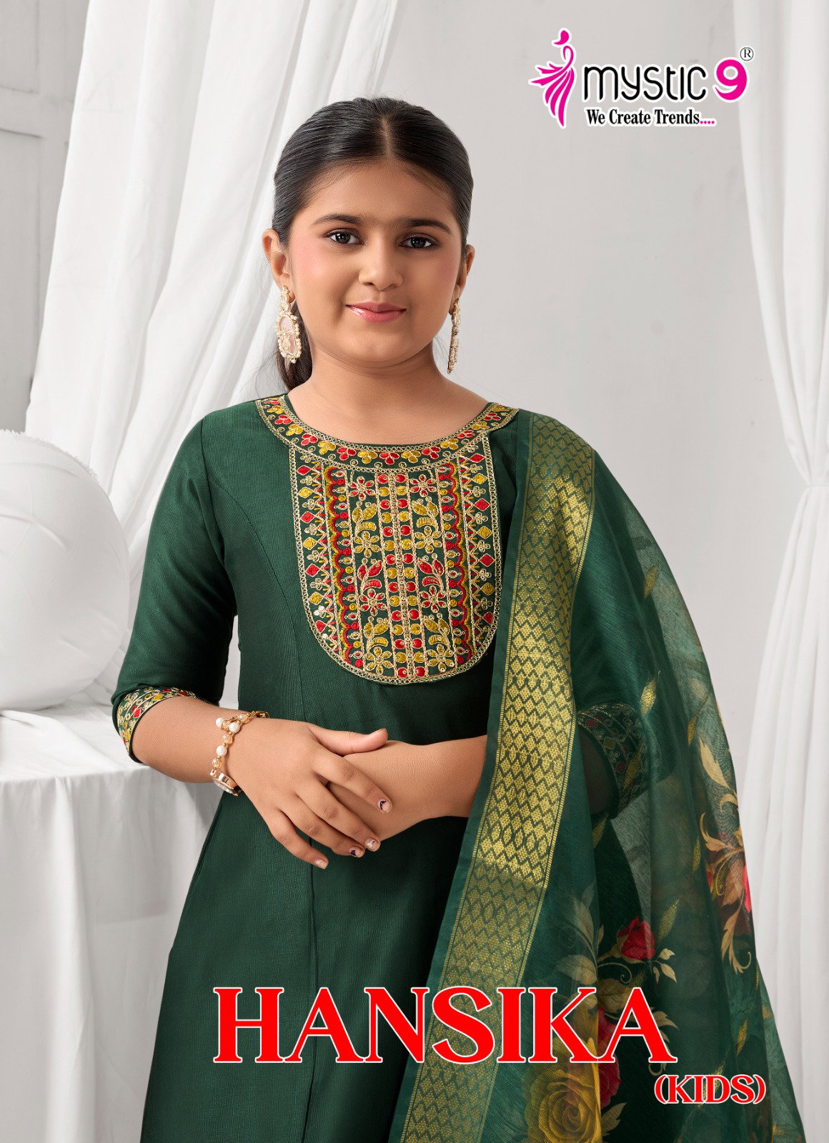 Mystic 9 Hansika vol 2 Heavy Gadhval Top With Bottom And Dupatta Kids Collection
