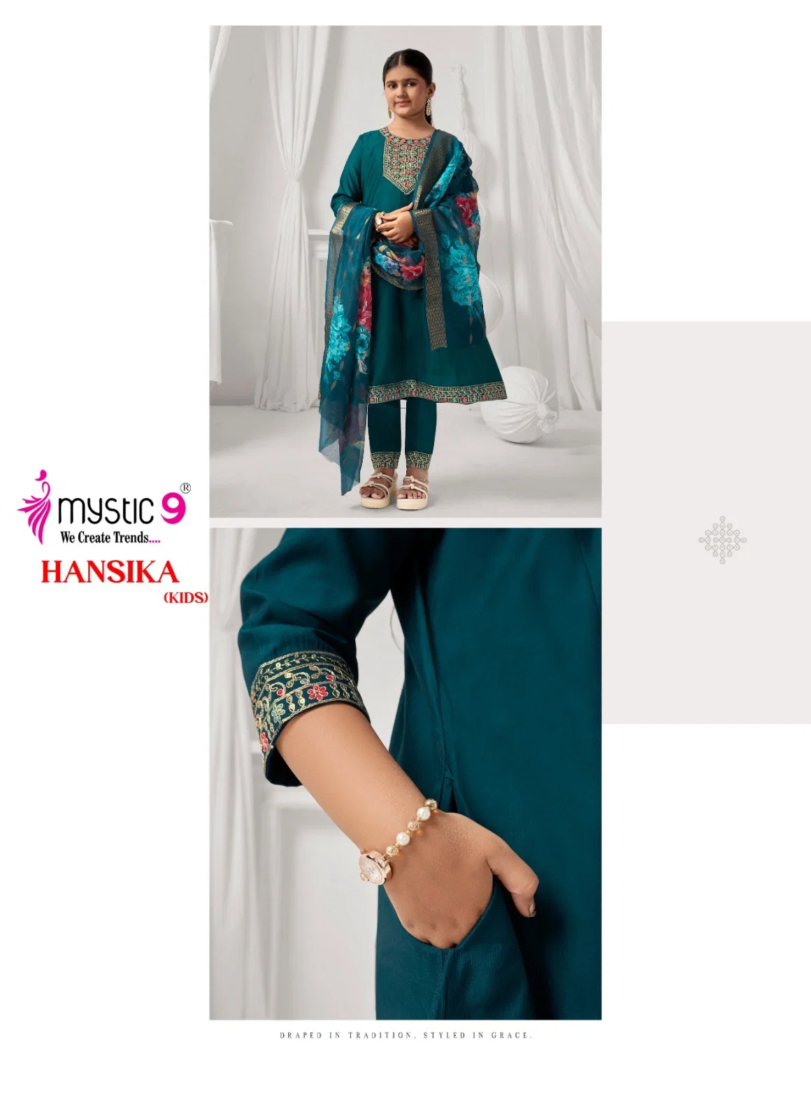 Mystic 9 Hansika vol 2 Heavy Gadhval Top With Bottom And Dupatta Kids Collection