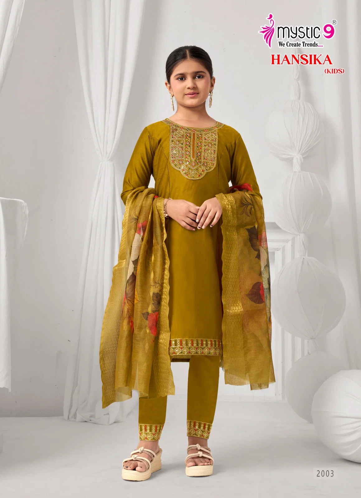 Mystic 9 Hansika vol 2 Heavy Gadhval Top With Bottom And Dupatta Kids Collection