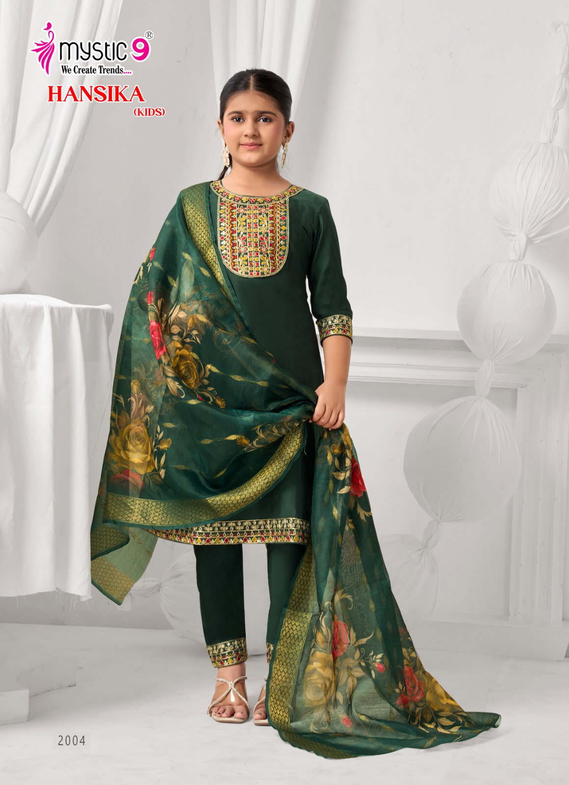 Mystic 9 Hansika vol 2 Heavy Gadhval Top With Bottom And Dupatta Kids Collection
