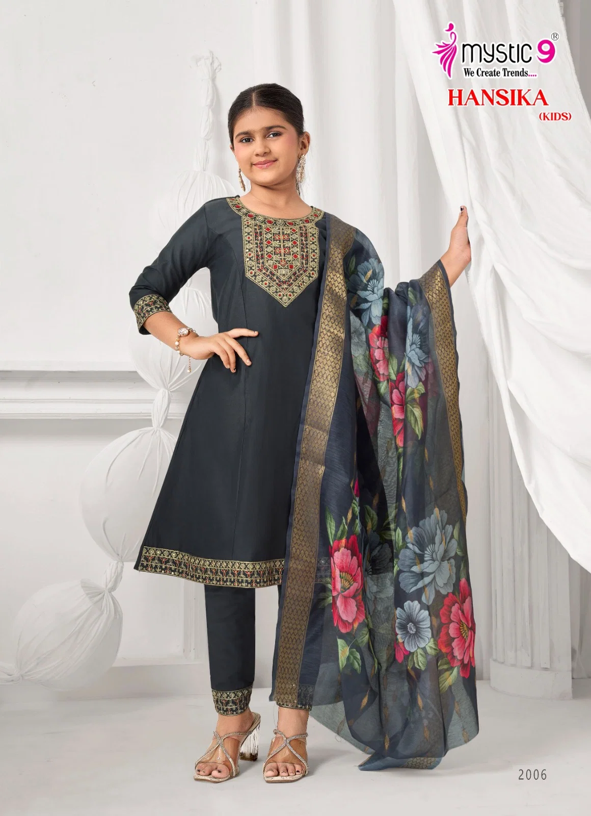Mystic 9 Hansika vol 2 Heavy Gadhval Top With Bottom And Dupatta Kids Collection