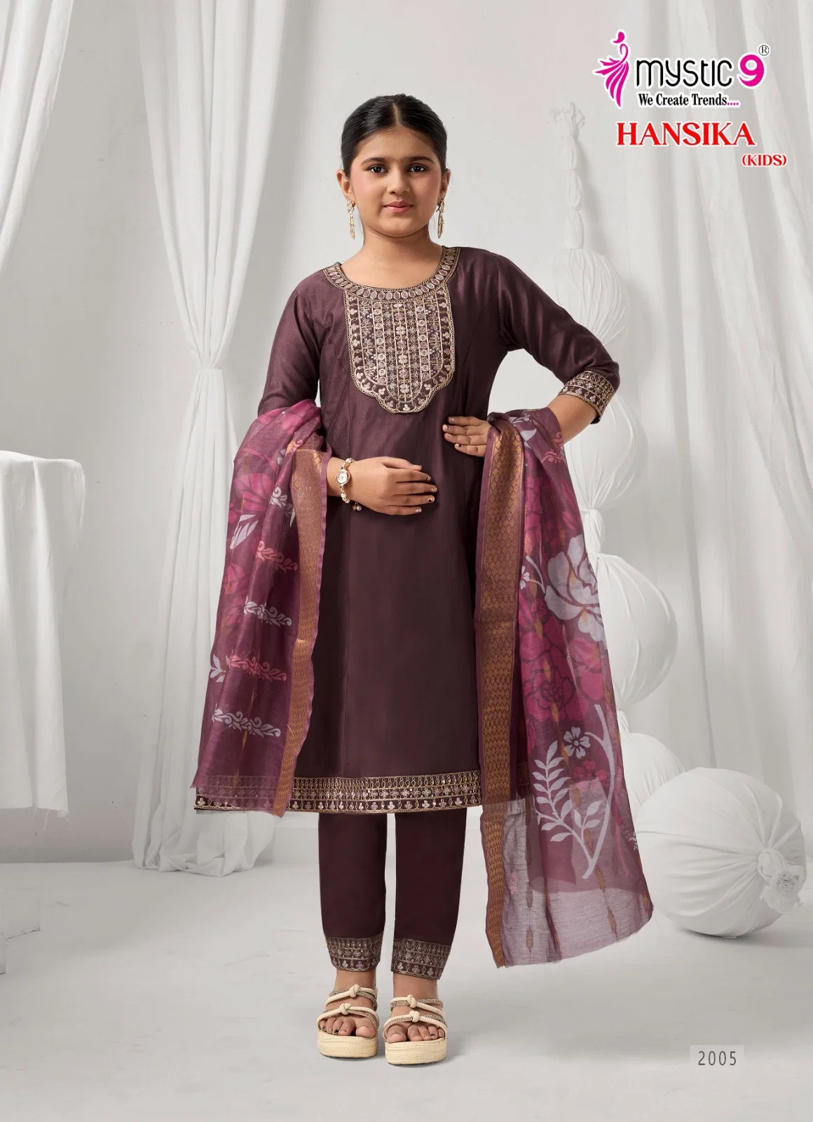 Mystic 9 Hansika vol 2 Heavy Gadhval Top With Bottom And Dupatta Kids Collection