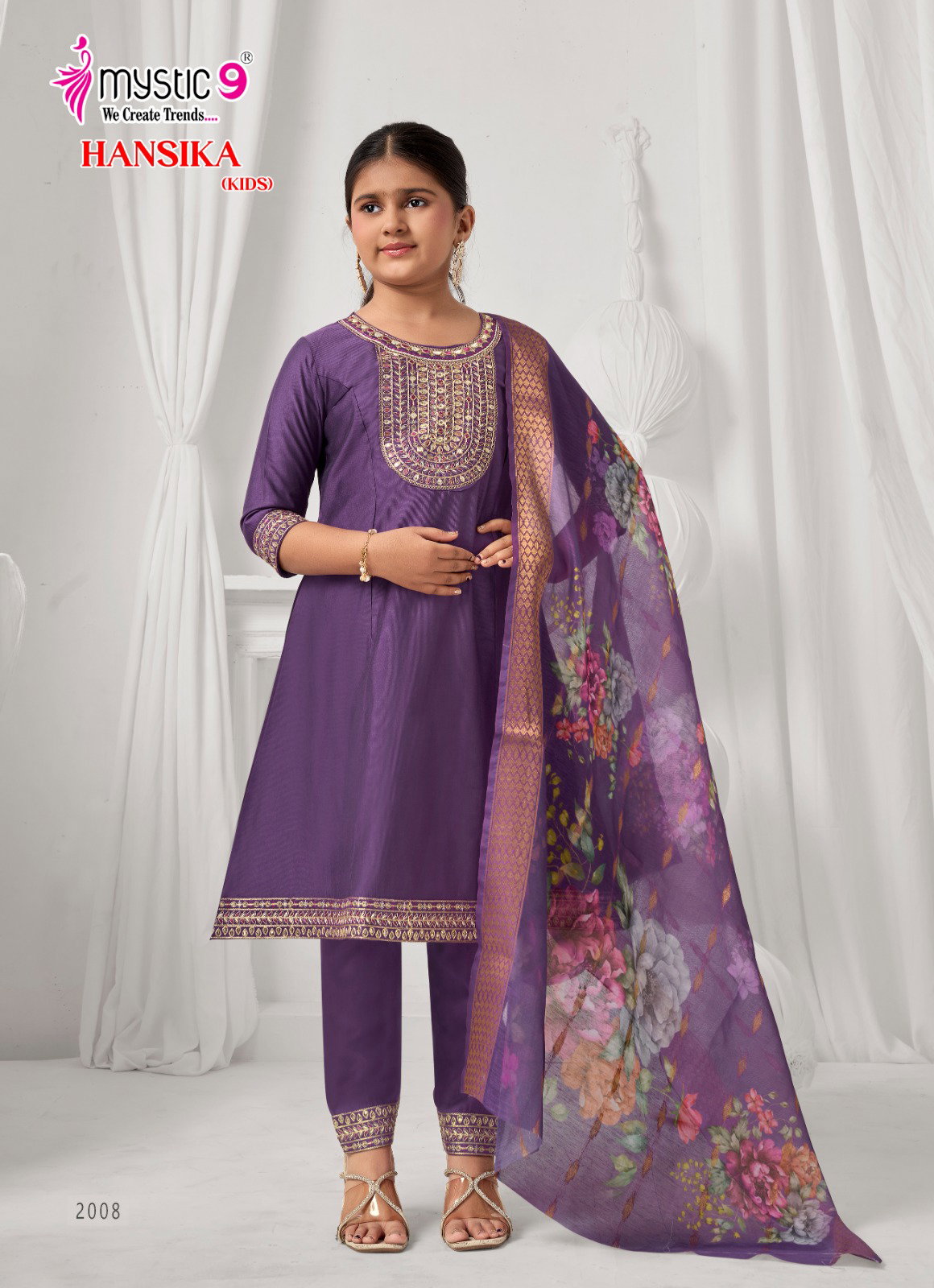 Mystic 9 Hansika vol 2 Heavy Gadhval Top With Bottom And Dupatta Kids Collection