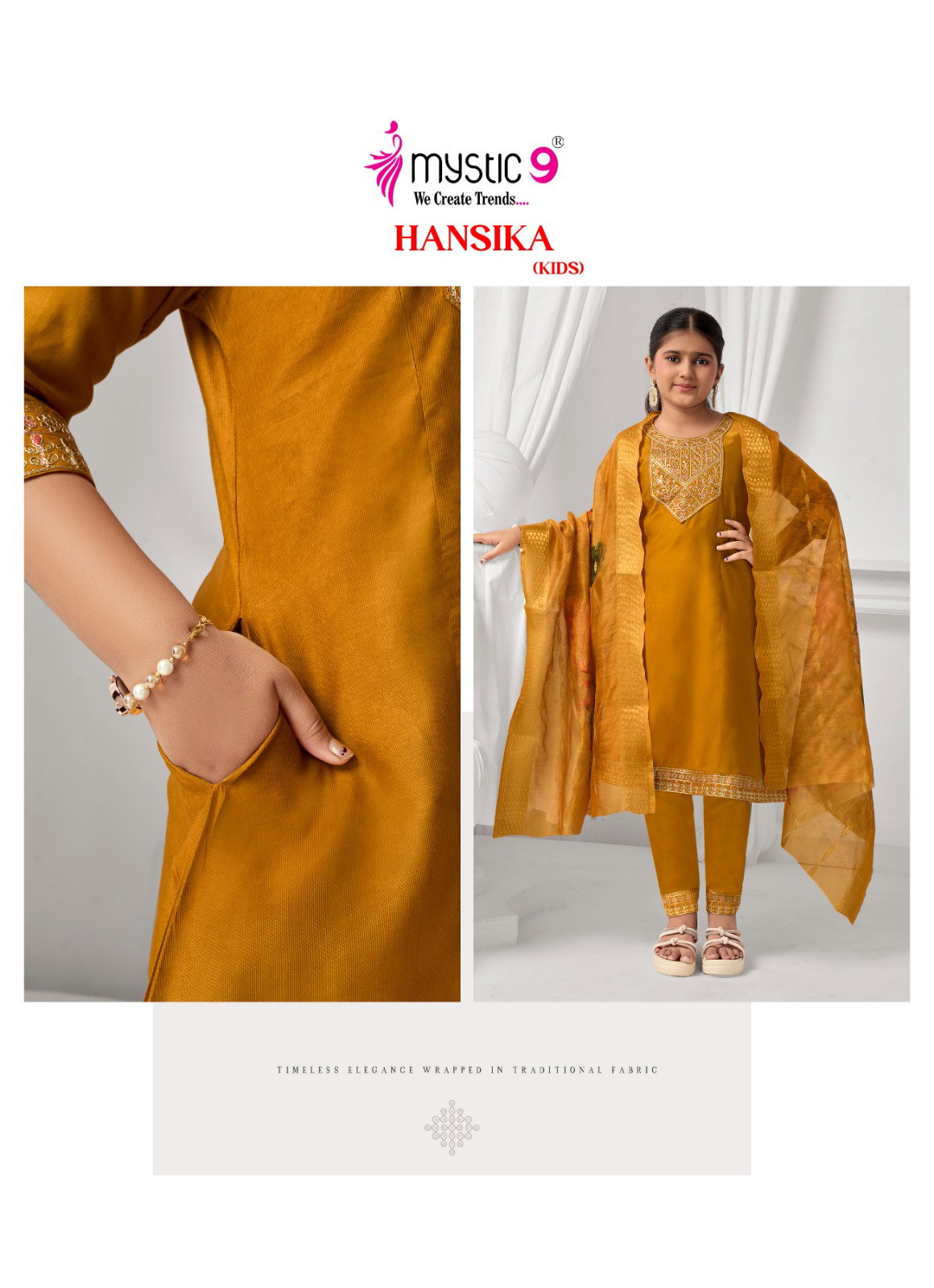 Mystic 9 Hansika vol 2 Heavy Gadhval Top With Bottom And Dupatta Kids Collection