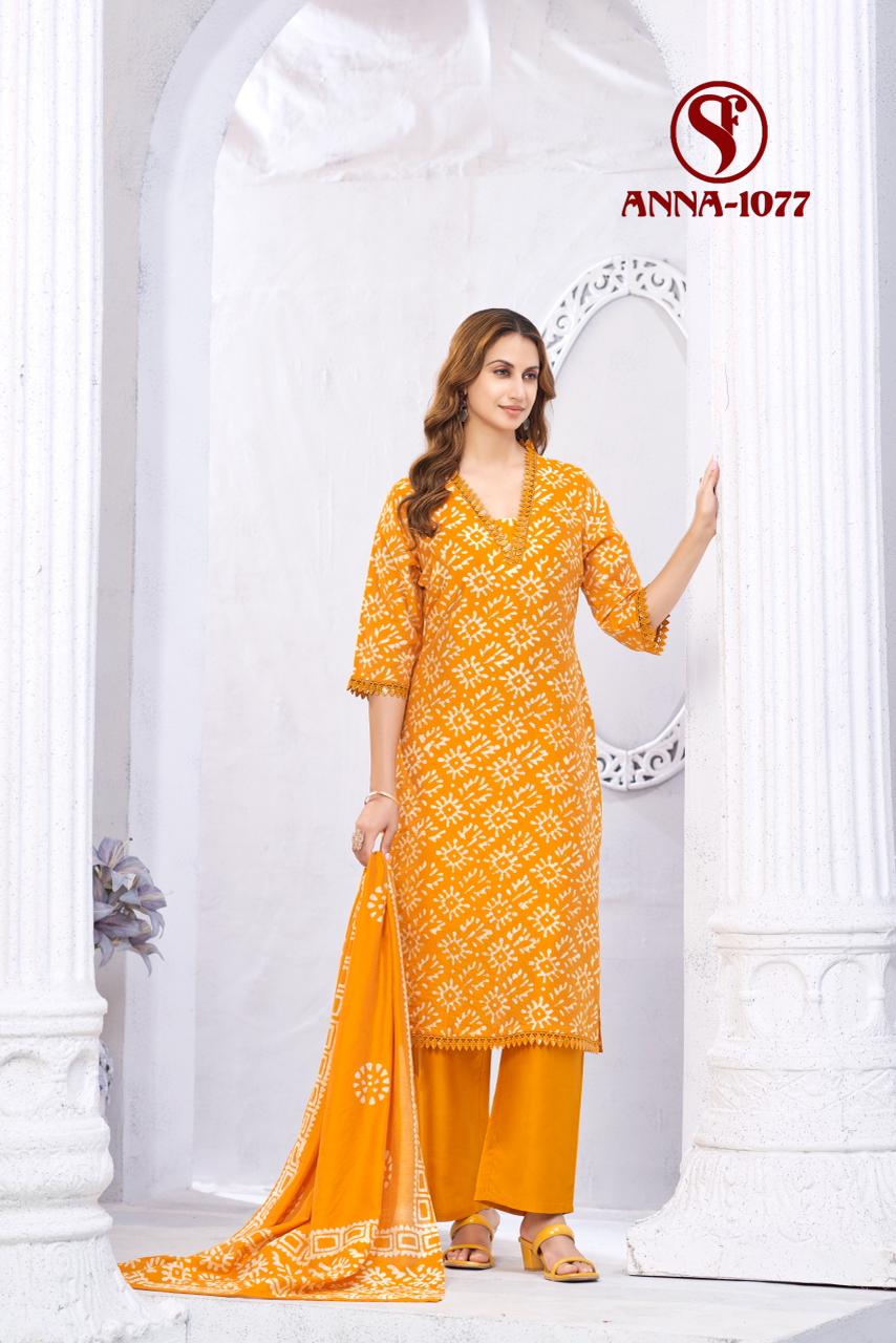 Swt Anna Vol 7 Mal Chanderi Batik Print Kurti Bottom With Dupatta
