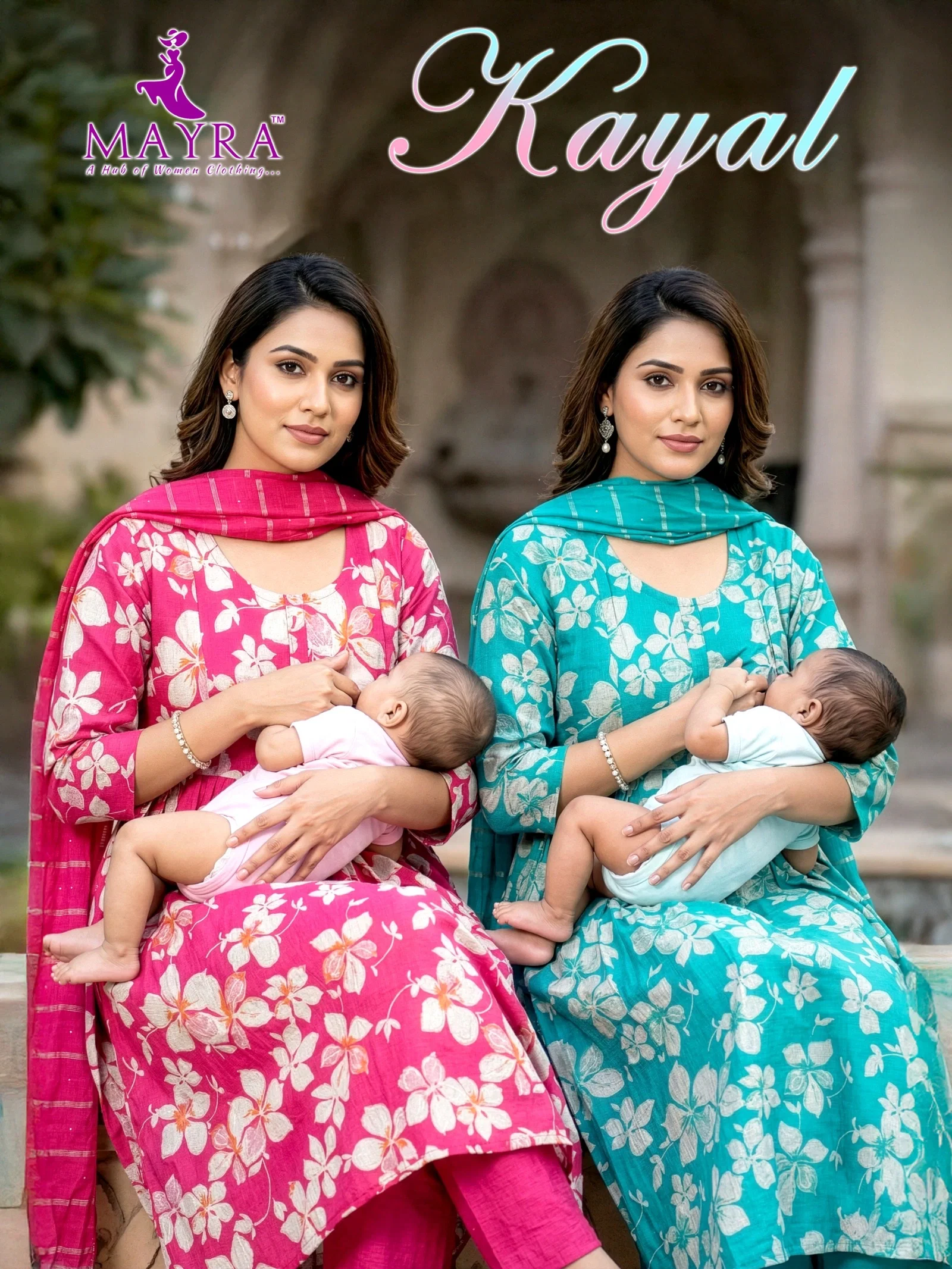 Mayra Kayal Heavy Vertical Umbrella Kalli Feeding Kurti With Bottom and Dupatta
