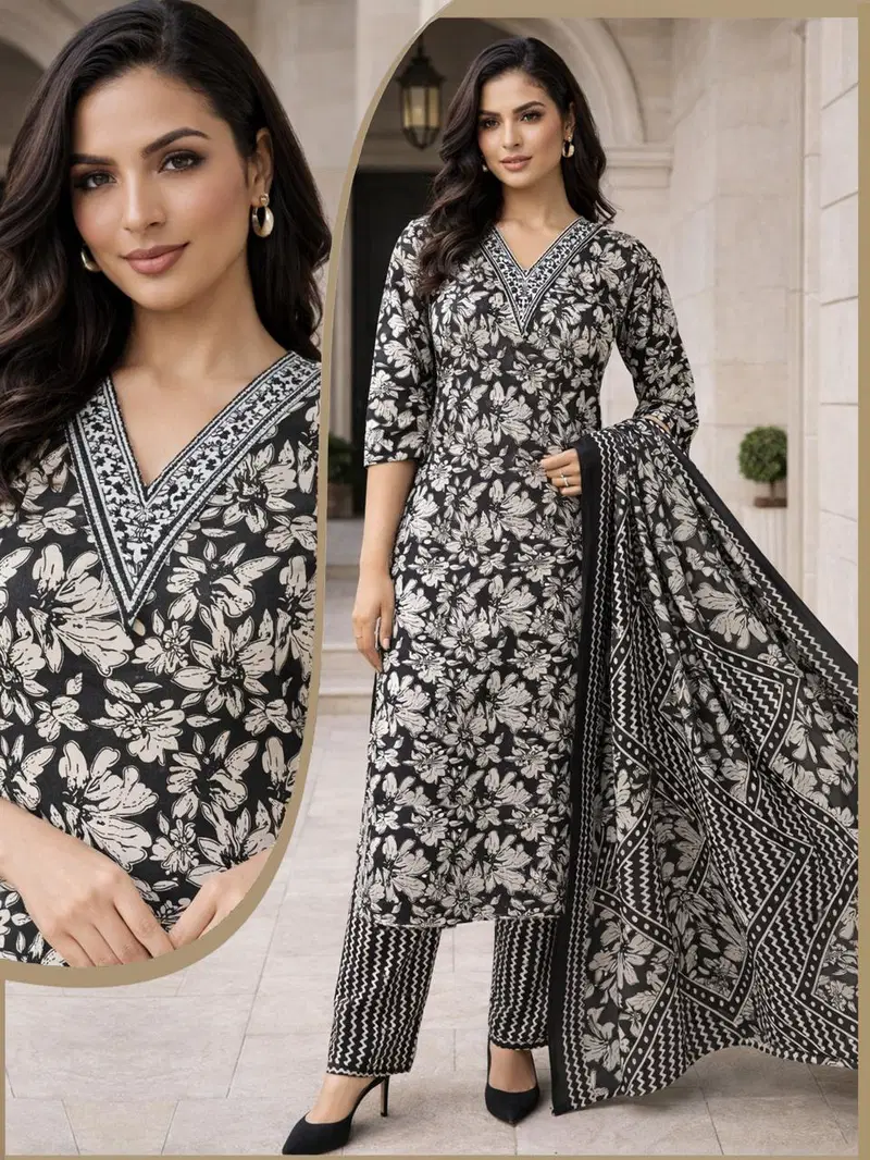 Naisha K 705 Cotton Casual Wear Kurti Pant And Dupatta Collection