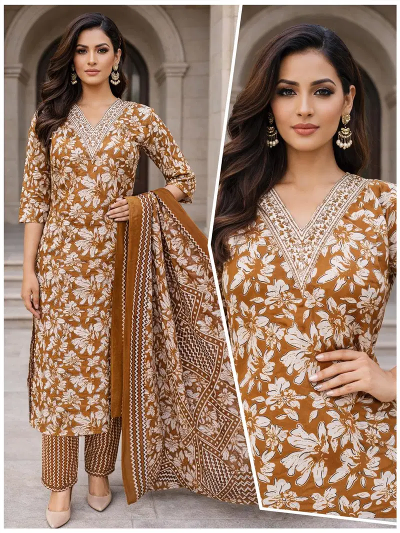Naisha K 705 Cotton Casual Wear Kurti Pant And Dupatta Collection