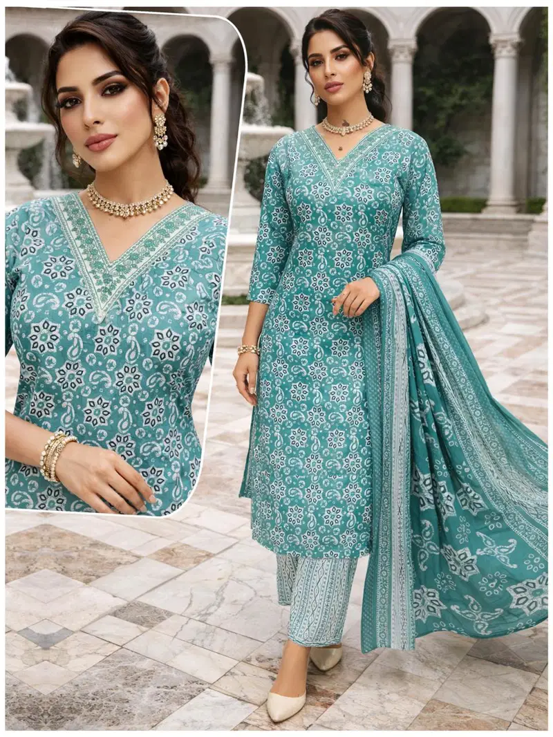 Naisha K 705 Cotton Casual Wear Kurti Pant And Dupatta Collection