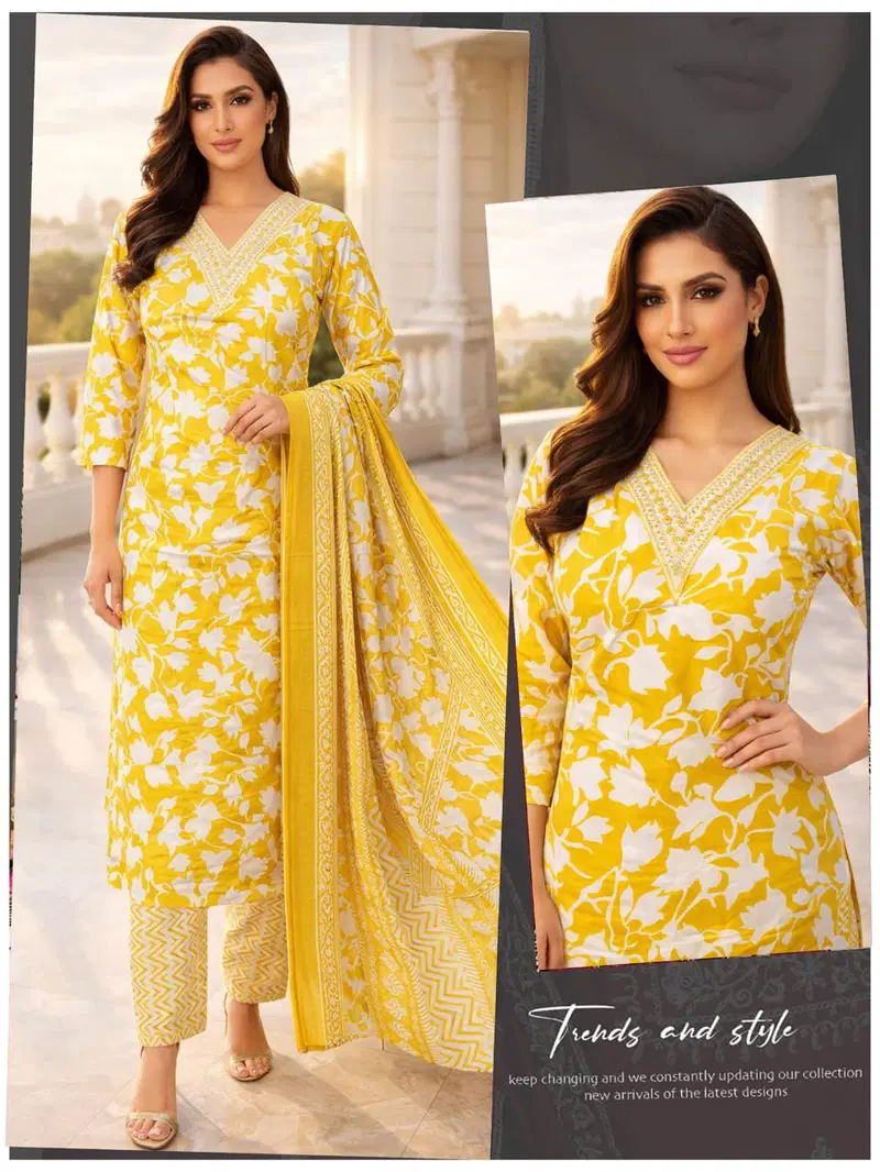 Naisha K 705 Cotton Casual Wear Kurti Pant And Dupatta Collection