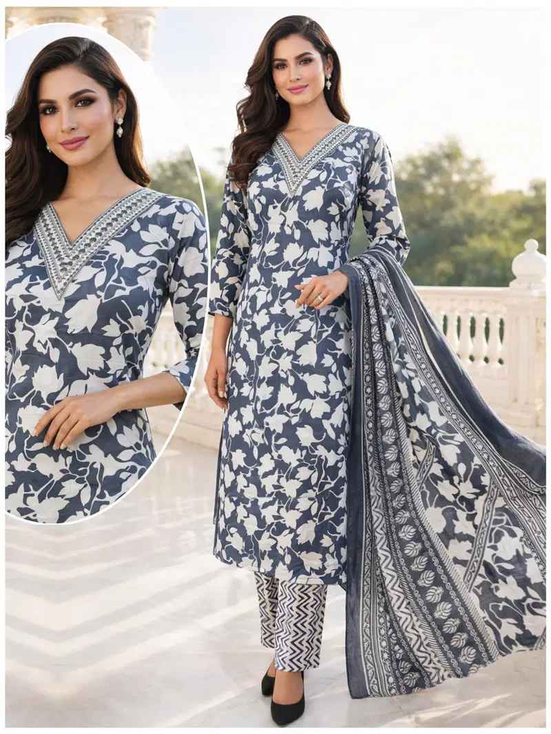 Naisha K 705 Cotton Casual Wear Kurti Pant And Dupatta Collection