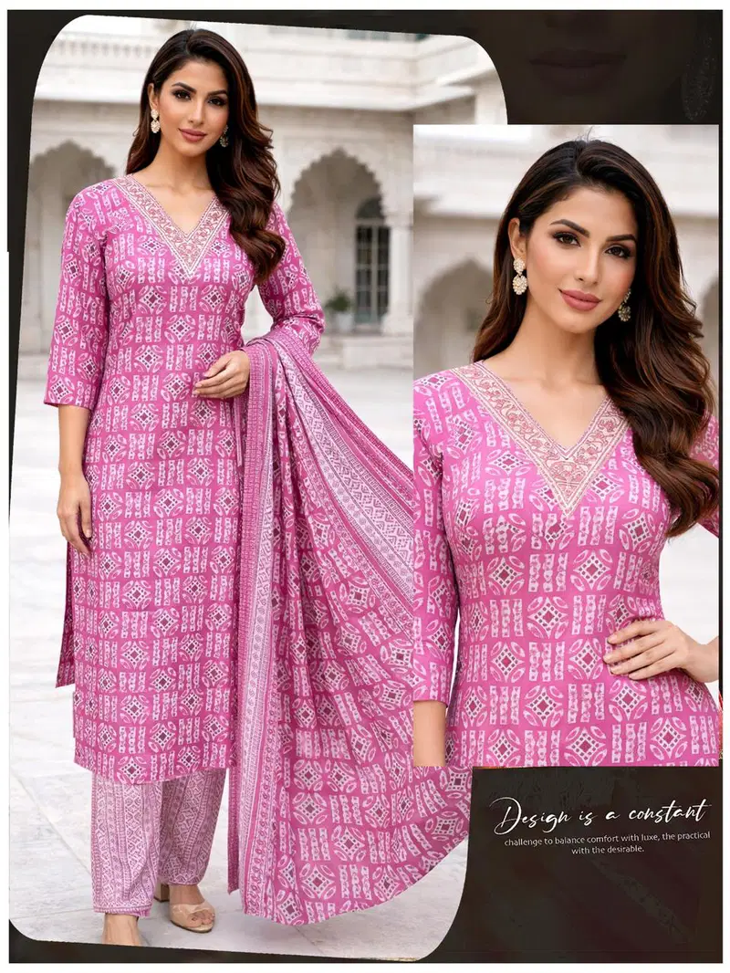 Naisha K 705 Cotton Casual Wear Kurti Pant And Dupatta Collection