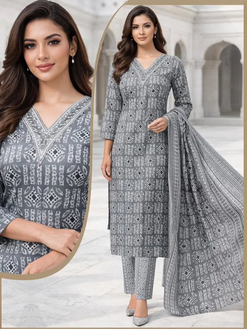 Naisha K 705 Cotton Casual Wear Kurti Pant And Dupatta Collection