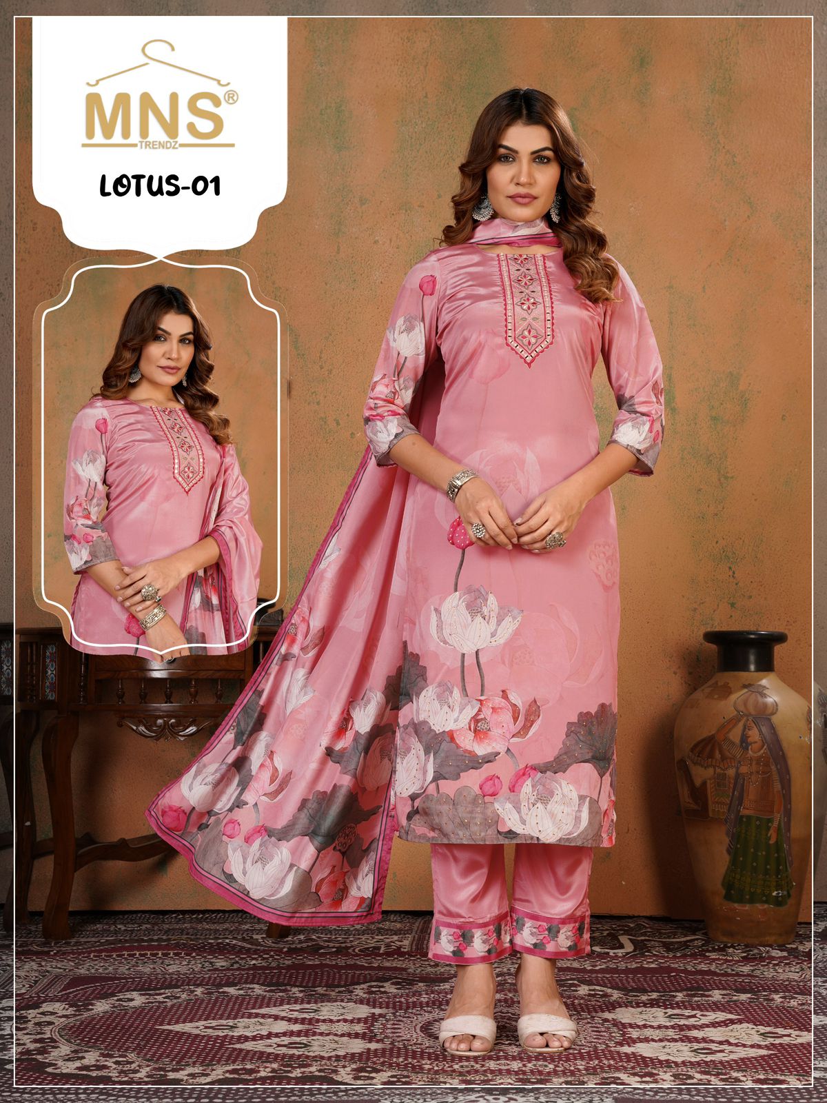 Manas Lotus 01 Crape Silk Top With Bottom And Dupatta Collection