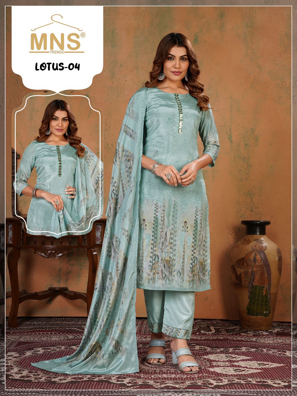 Manas Lotus 04 Crape Silk Top With Bottom And Dupatta Collection