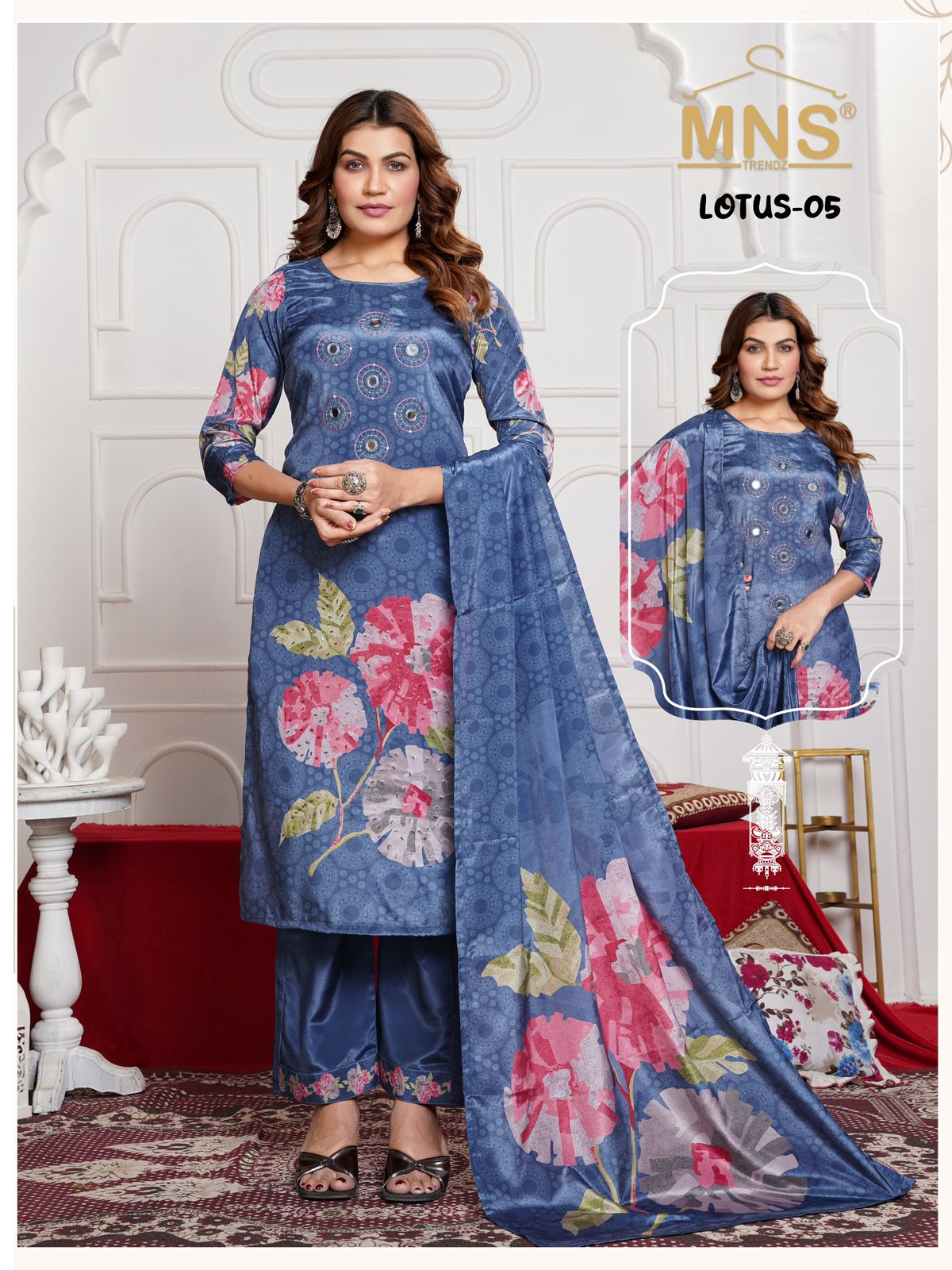 Manas Lotus 05 Crape Silk Top With Bottom And Dupatta Collection