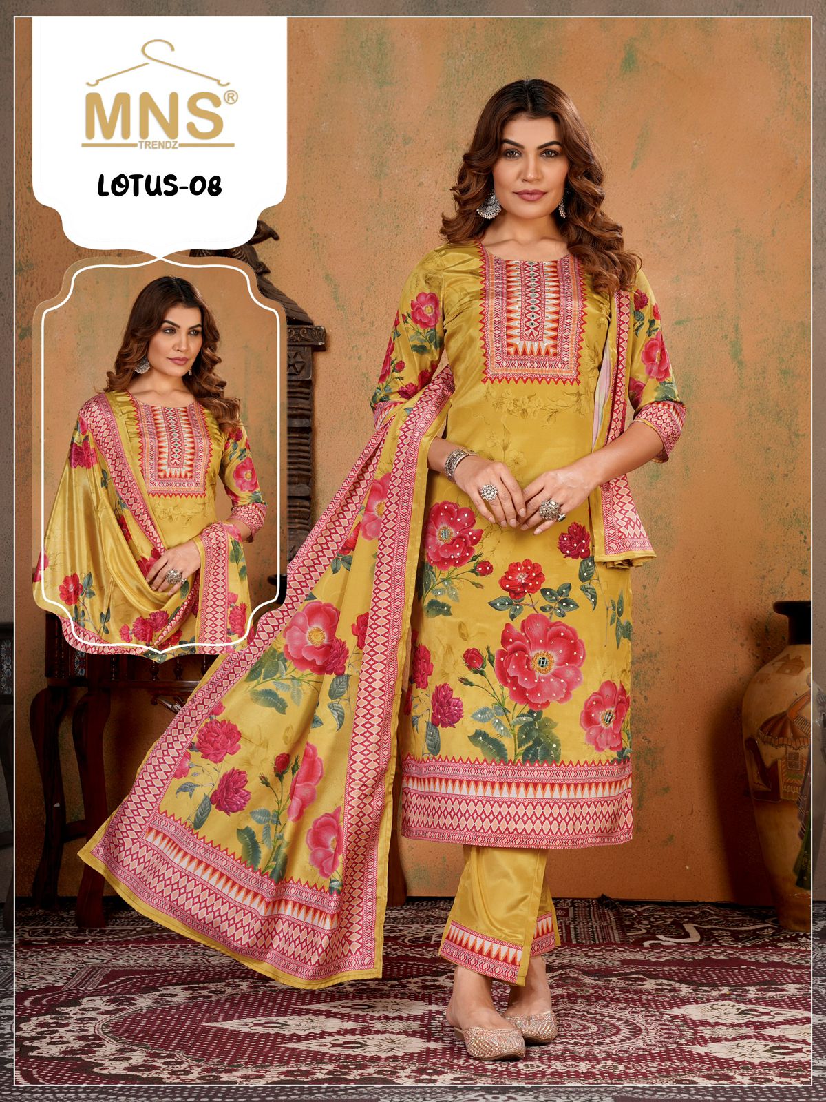 Manas Lotus 08 Crape Silk Top With Bottom And Dupatta Collection