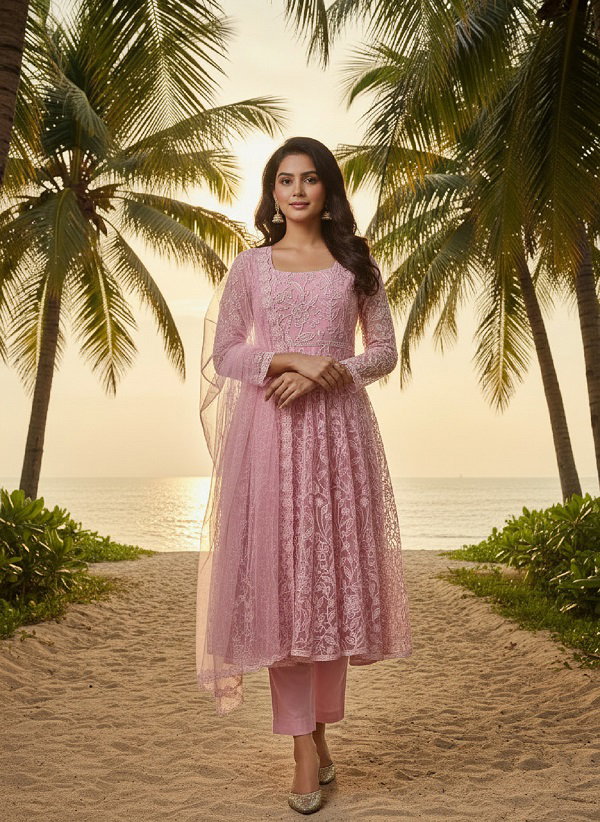Navya Kurti 221 Party Wear Embroidery Worked Net Kurti with Pant and Dupatta Set
