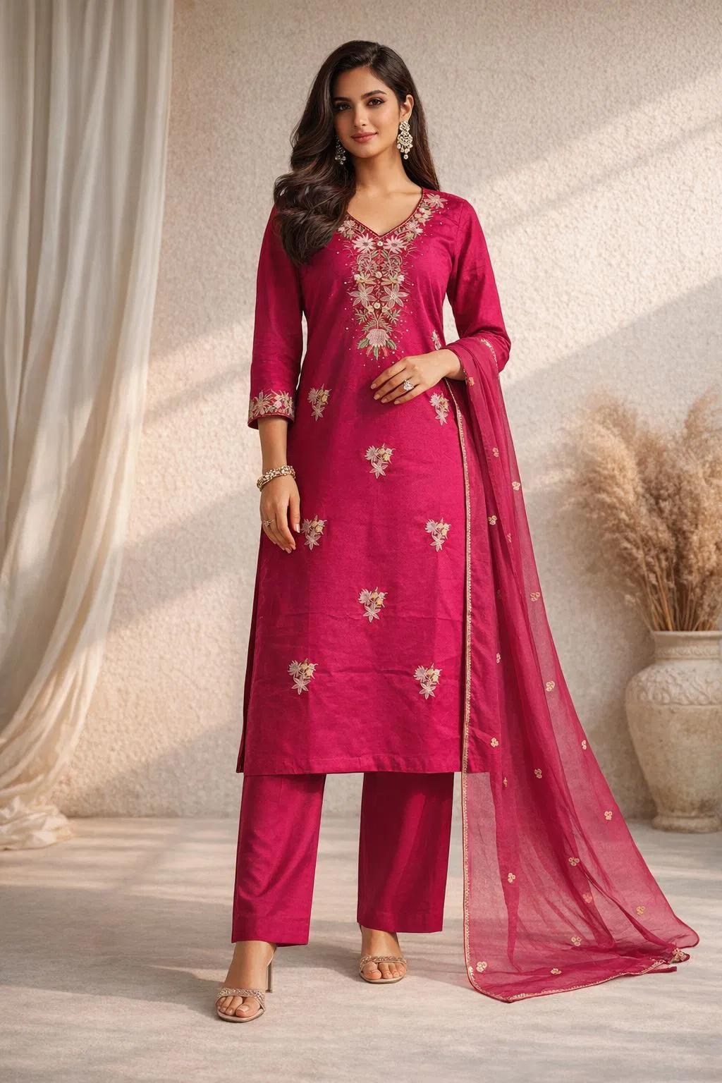 Naisha K 709 Mul Cotton With Embroidery Work Top Bottom And Dupatta