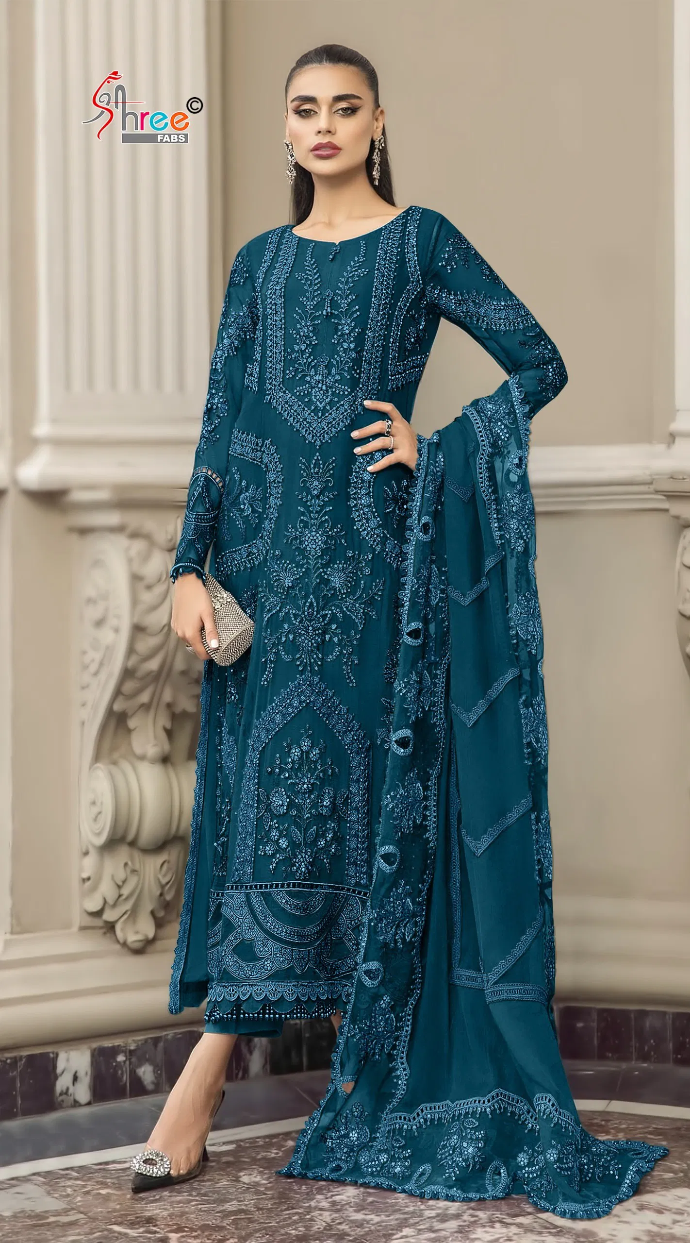 Shree Sf 5556 E To H Chiffon With Embroidery Work Pakistani Salwar Kameez