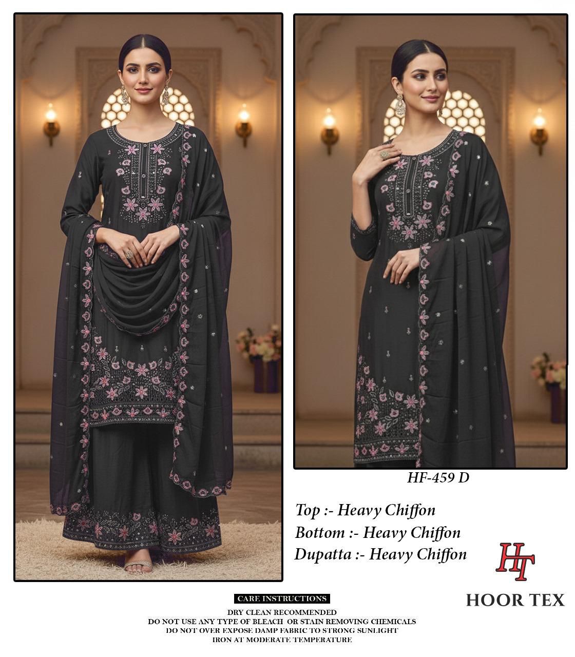 Hoor Tex HF 459 A to D Heavy Chiffon Readymade Pakistani Collection
