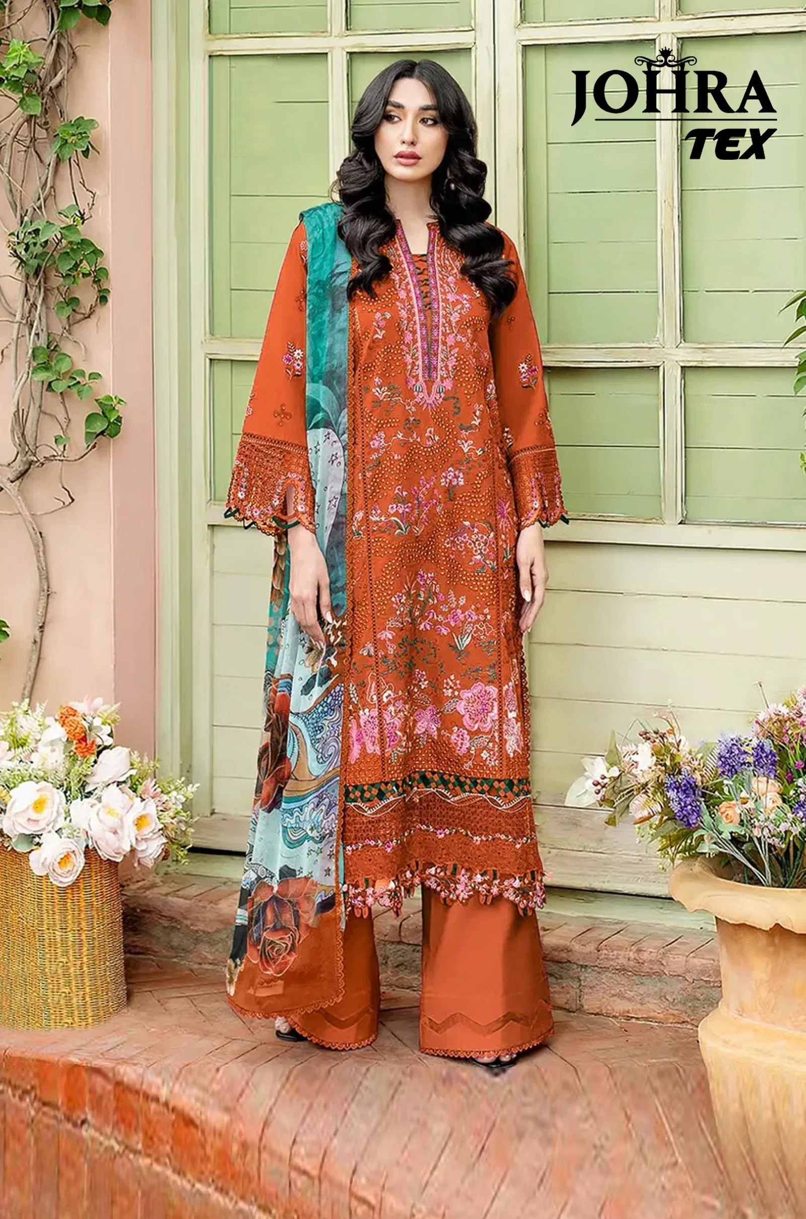 Johra Tex 195 Cambric Cotton Embroidery Work Pakistani Salwar Kameez
