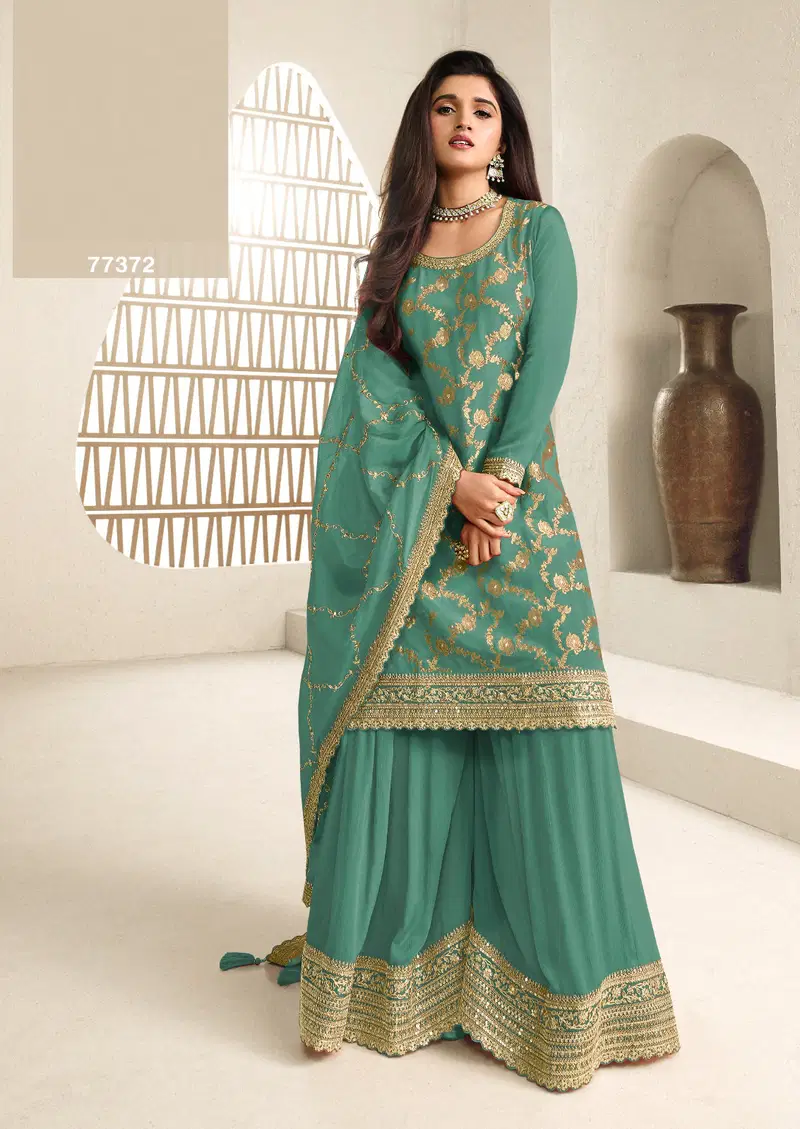 Karva 77371 To 76 Chinon Jacquard Designer Salwar Kameez Collection