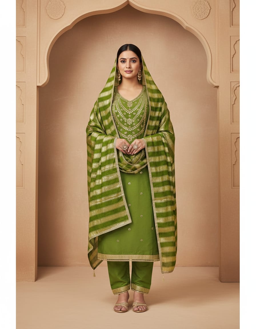 Designer Vivah Pv Roman Silk Kodding Gotapatti Work Dress material Collection