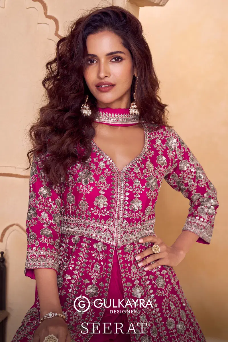 Gulkayra Seerat Chinon With Embroidery Work Top Plazzo And Dupatta