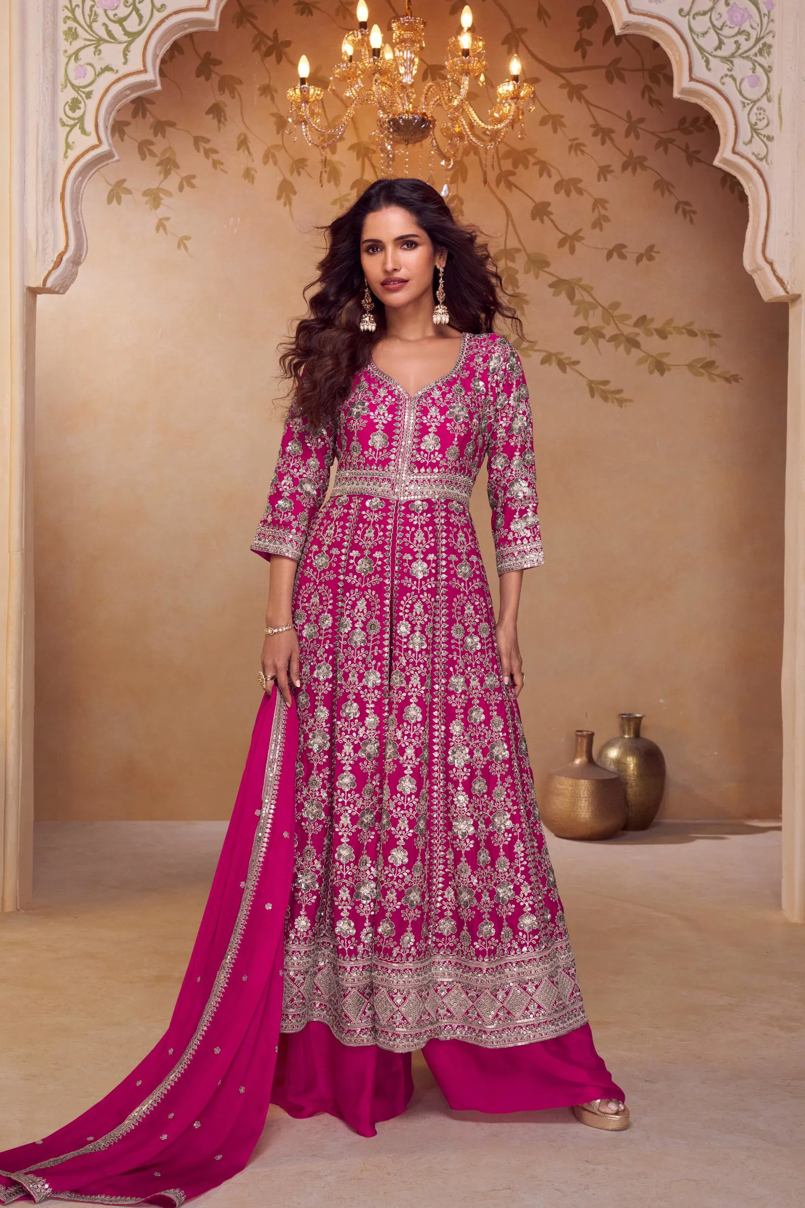 Gulkayra Seerat Chinon With Embroidery Work Top Plazzo And Dupatta