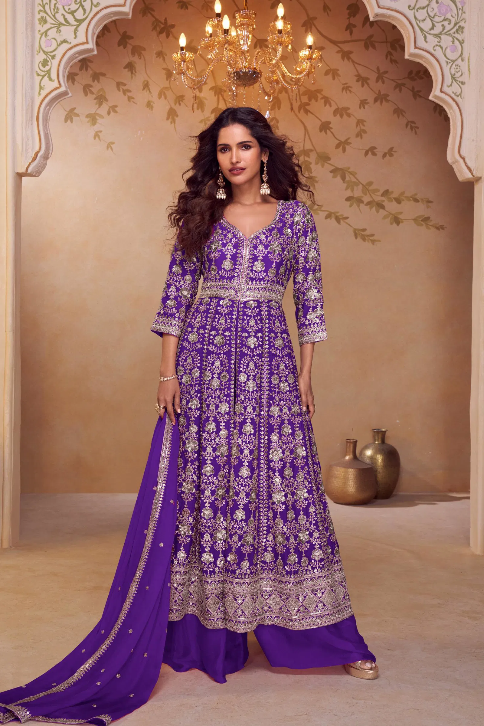 Gulkayra Seerat Chinon With Embroidery Work Top Plazzo And Dupatta