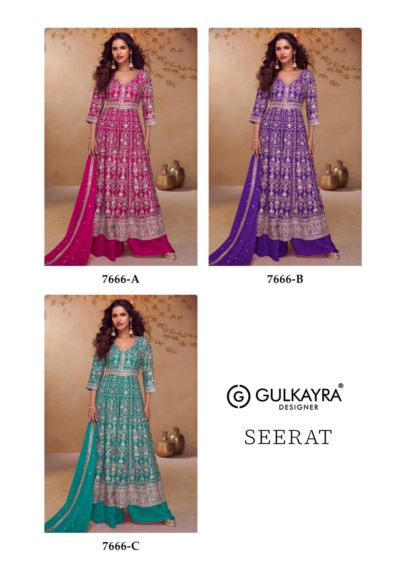 Gulkayra Seerat Chinon With Embroidery Work Top Plazzo And Dupatta