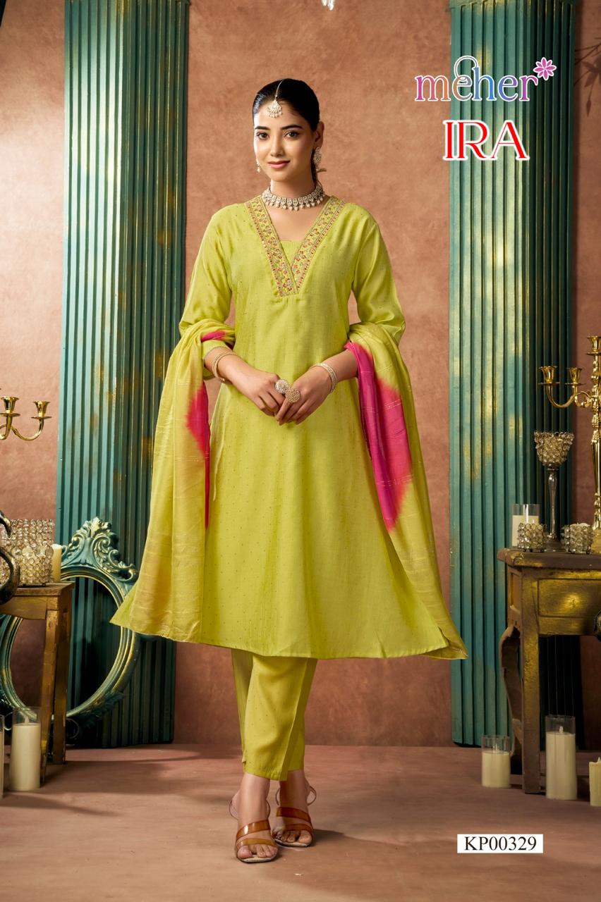 Meher Ira Premium Quality Vertican Anarkali Top With Bottom And Dupatta