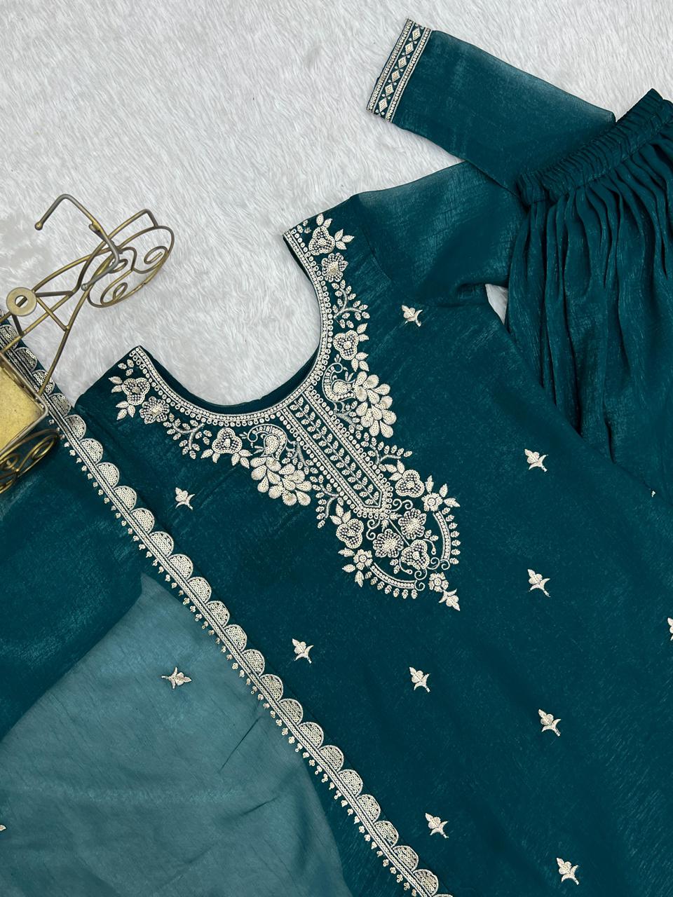 NCO 30 HKBF Crunchy Silk Embroidery Sequins And Zari Work Top Sharara With Dupatta
