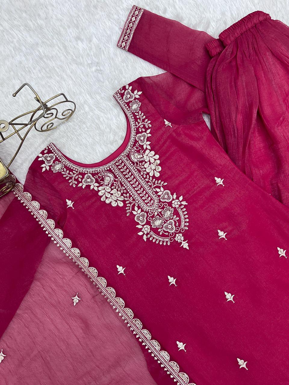 NCO 30 HKBF Crunchy Silk Embroidery Sequins And Zari Work Top Sharara With Dupatta