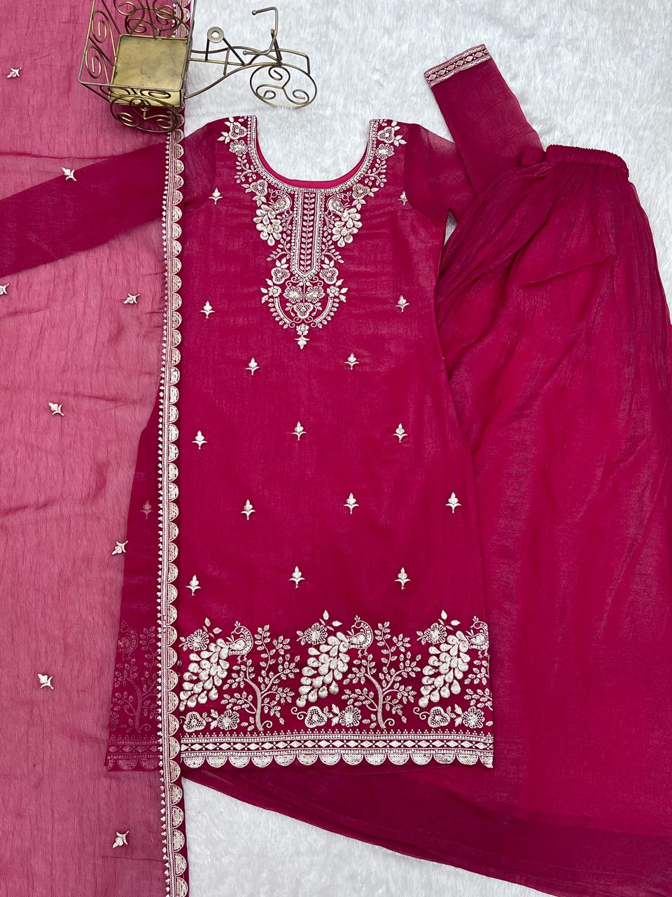 NCO 30 HKBF Crunchy Silk Embroidery Sequins And Zari Work Top Sharara With Dupatta