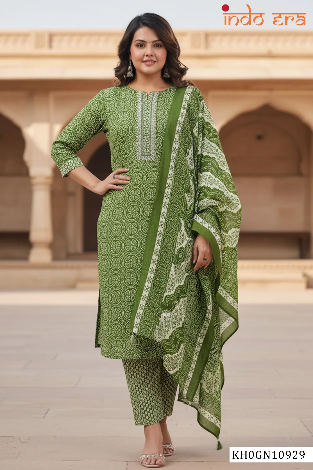 Indo Era 2609 Pure Cotton Floral Embroidered Kurta with Trousers & Dupatta