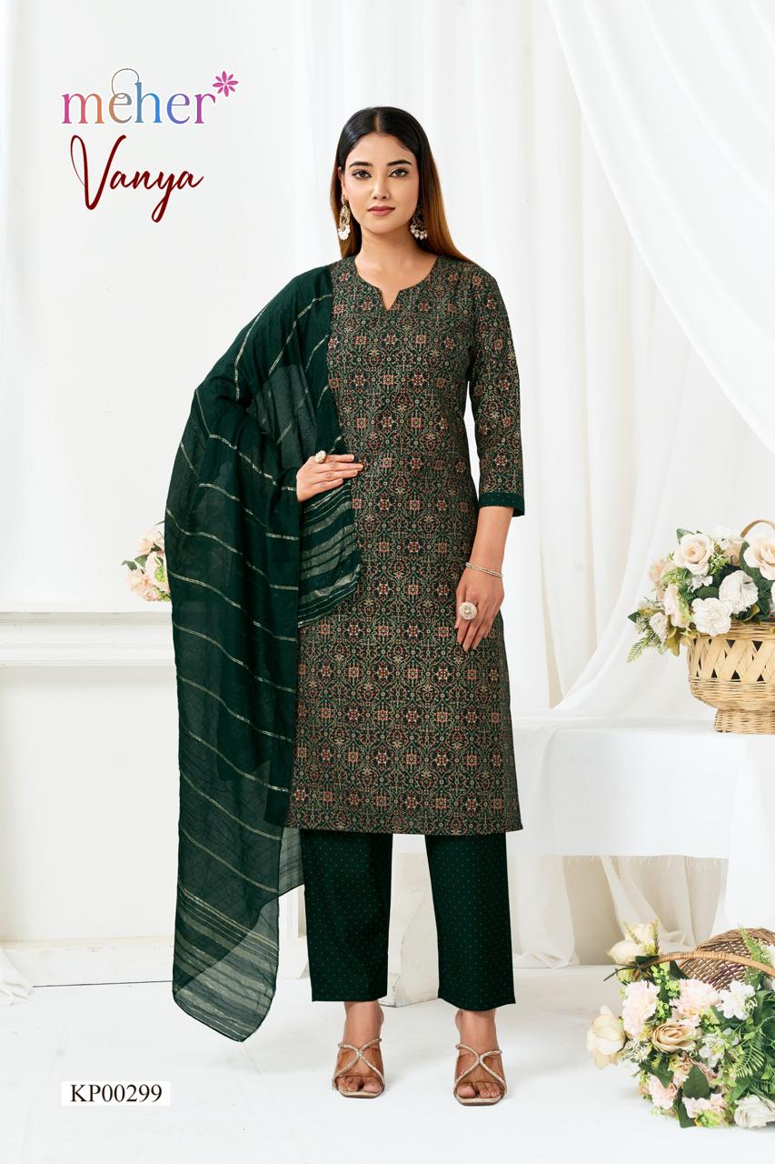 Meher Vanya Premium Quality Vertican Fabric Top With Bottom And Dupatta