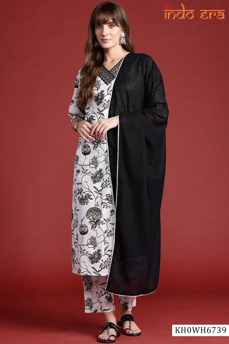 Indo Era 2610 Pure Cotton Printed Regular Mirror Work Kurta With Pant And Dupatta Collection