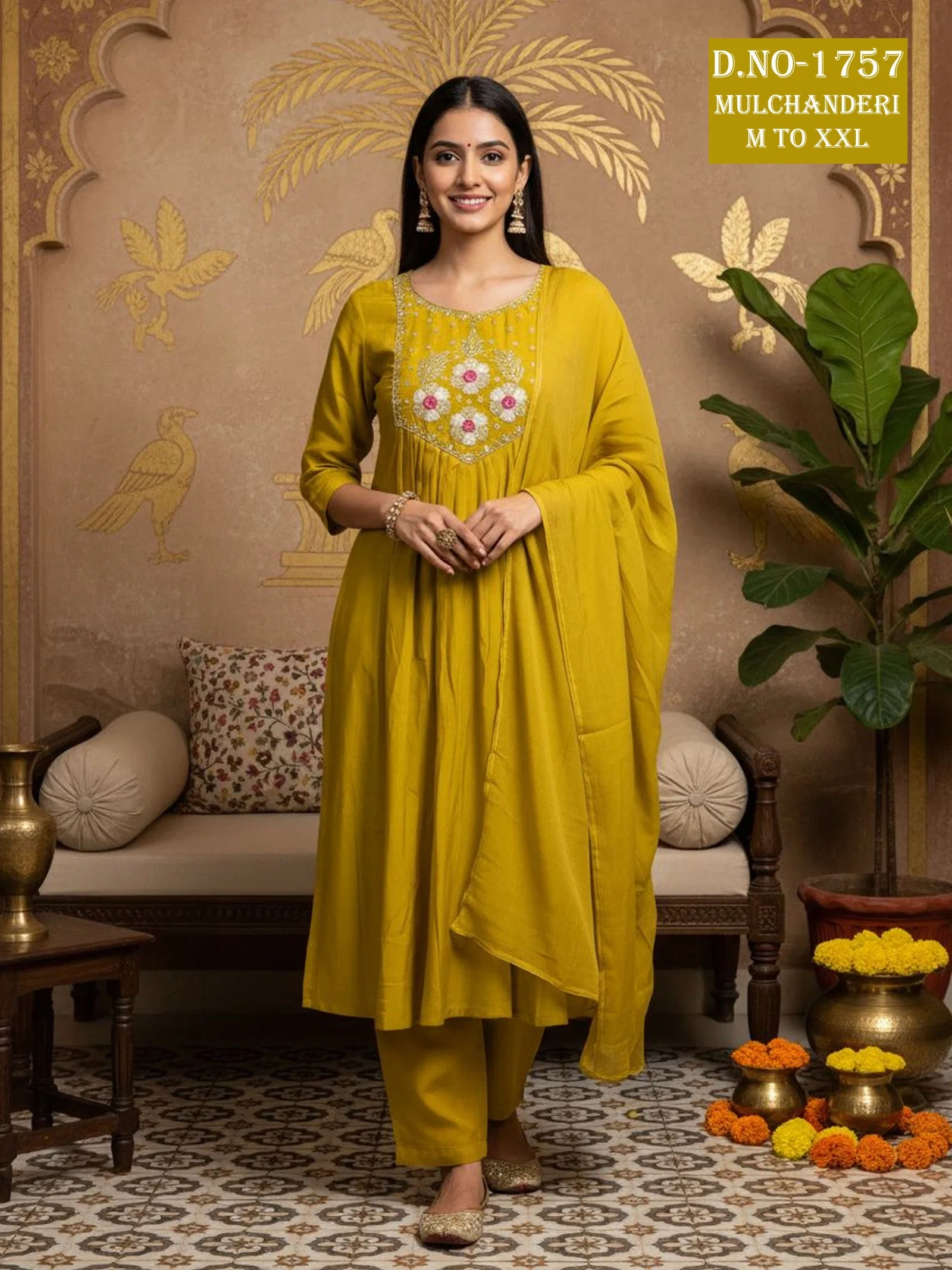 Dnp Aarti 1755 And 1757 Chanderi Mul Handwork Anarkali Top With Bottom And Dupatta Collection