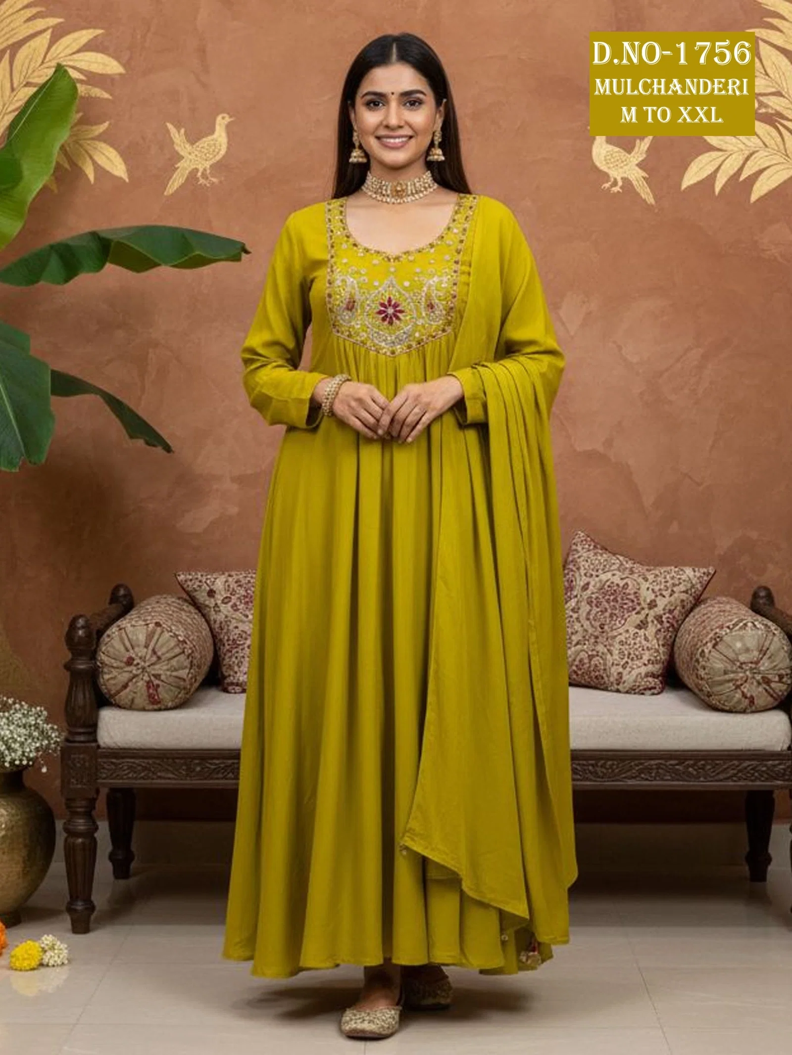 Dnp Aarti 1756 Chanderi Mul Handwork Anarkali Top With Bottom And Dupatta Collection