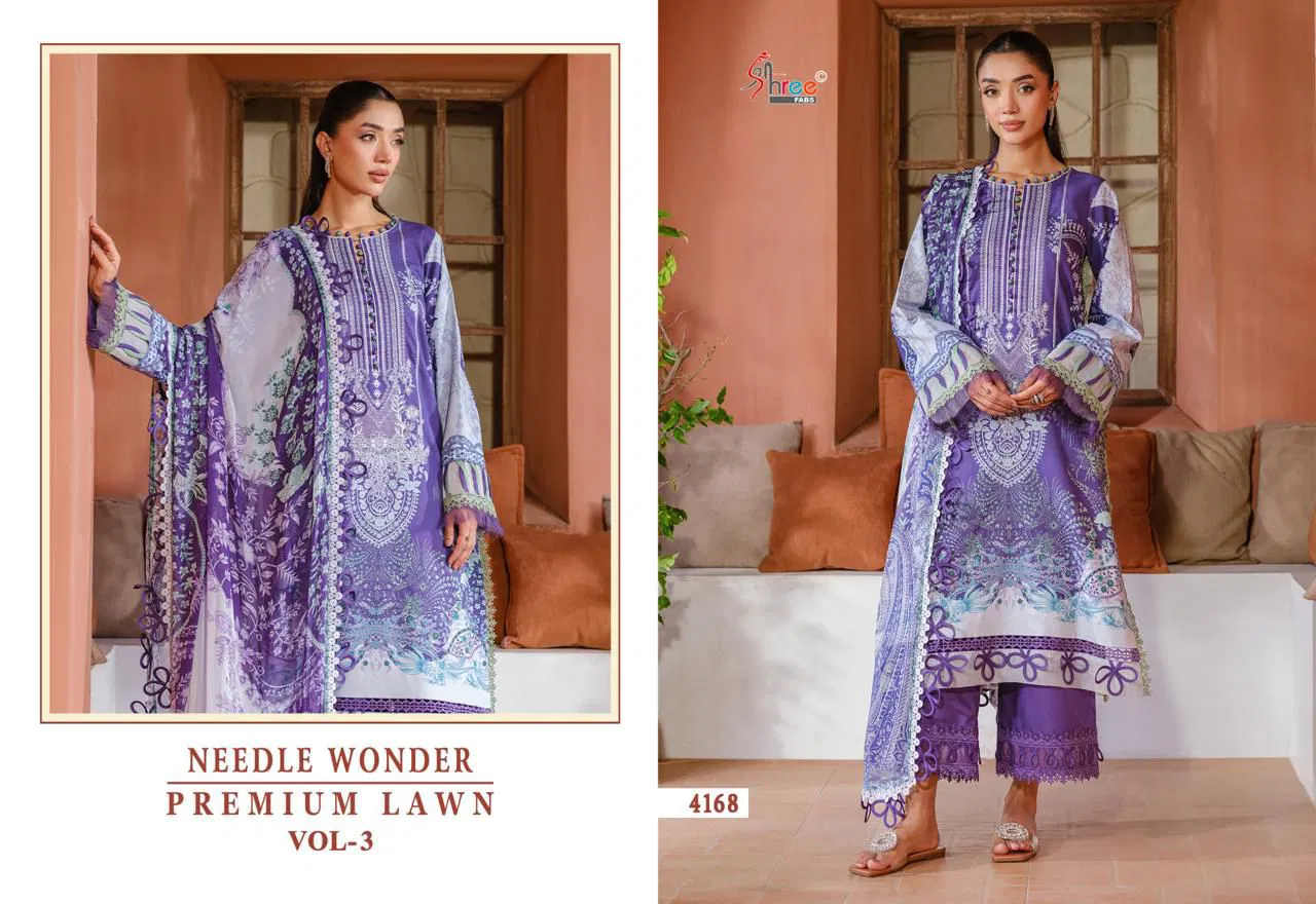 Shree Needle Wonder Premium Lawn Vol 3 Chiffon Dupatta Pakistani Suits