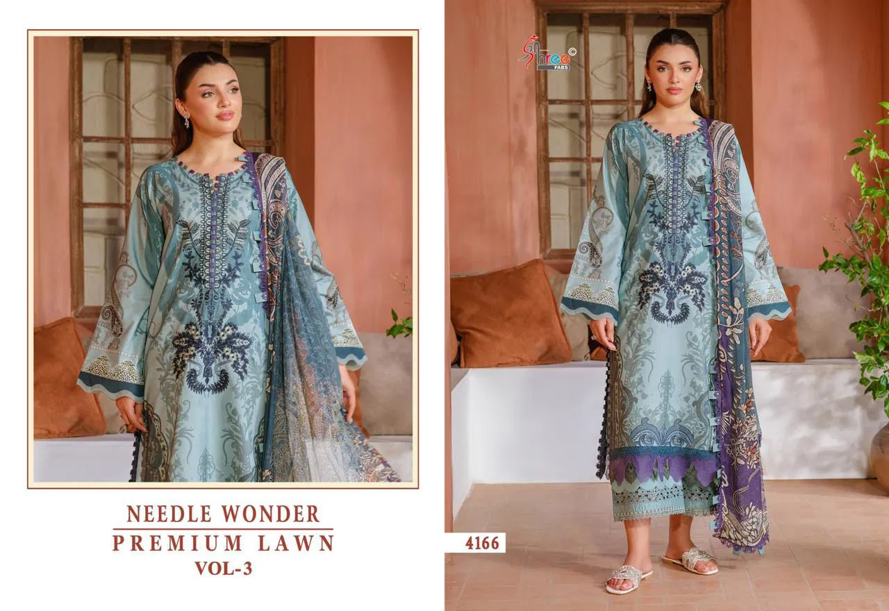 Shree Needle Wonder Premium Lawn Vol 3 Chiffon Dupatta Pakistani Suits