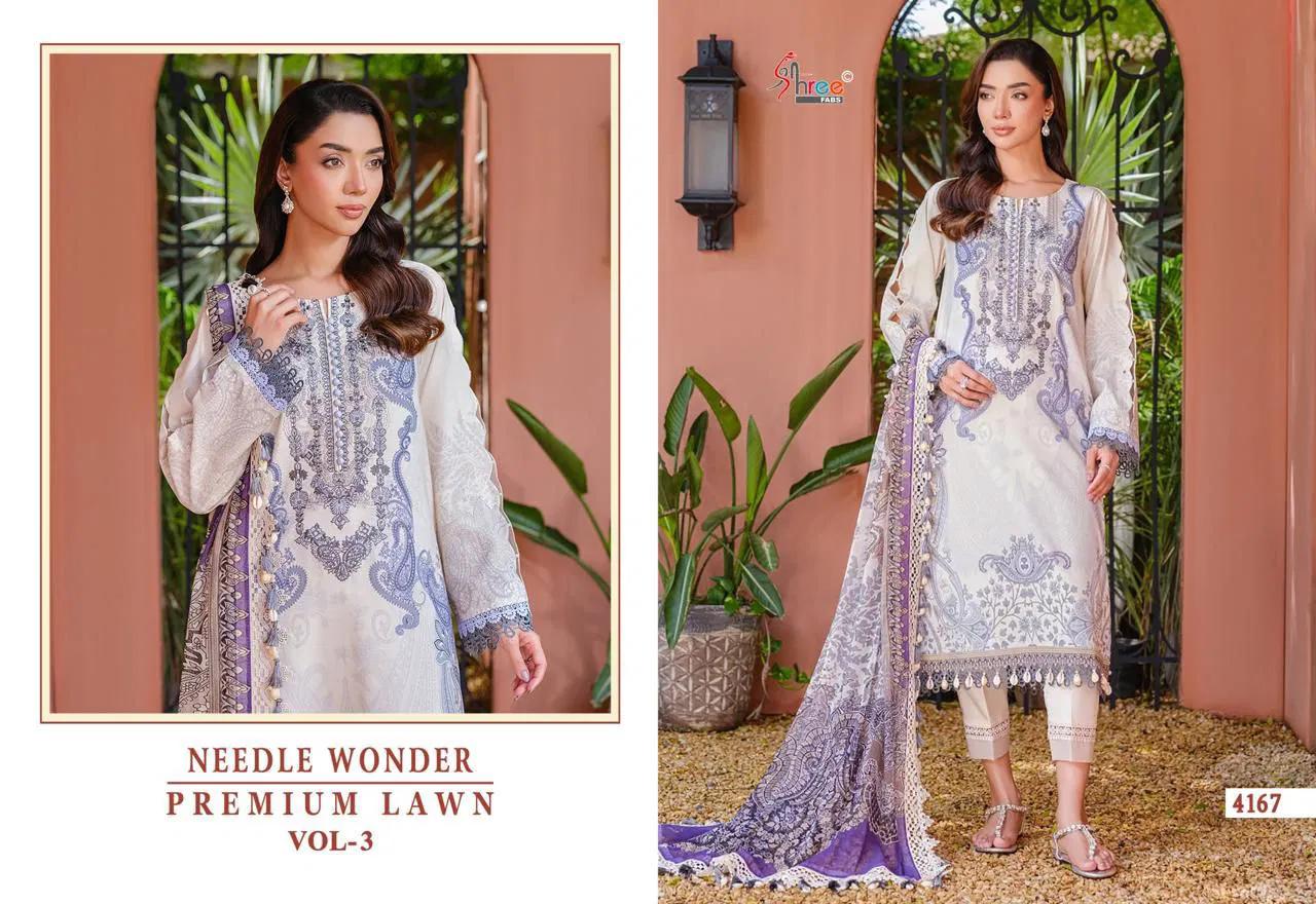 Shree Needle Wonder Premium Lawn Vol 3 Chiffon Dupatta Pakistani Suits