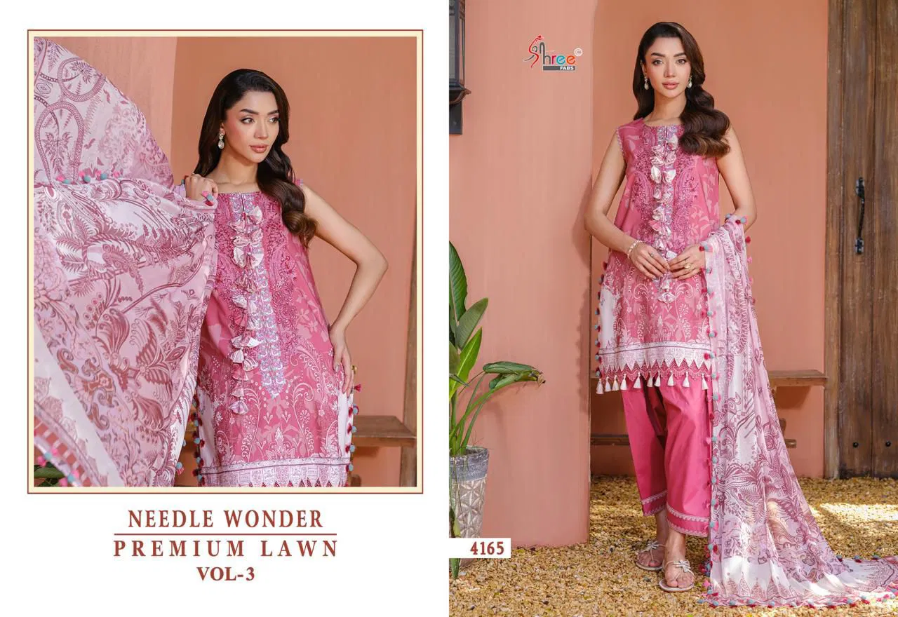 Shree Needle Wonder Premium Lawn Vol 3 Chiffon Dupatta Pakistani Suits
