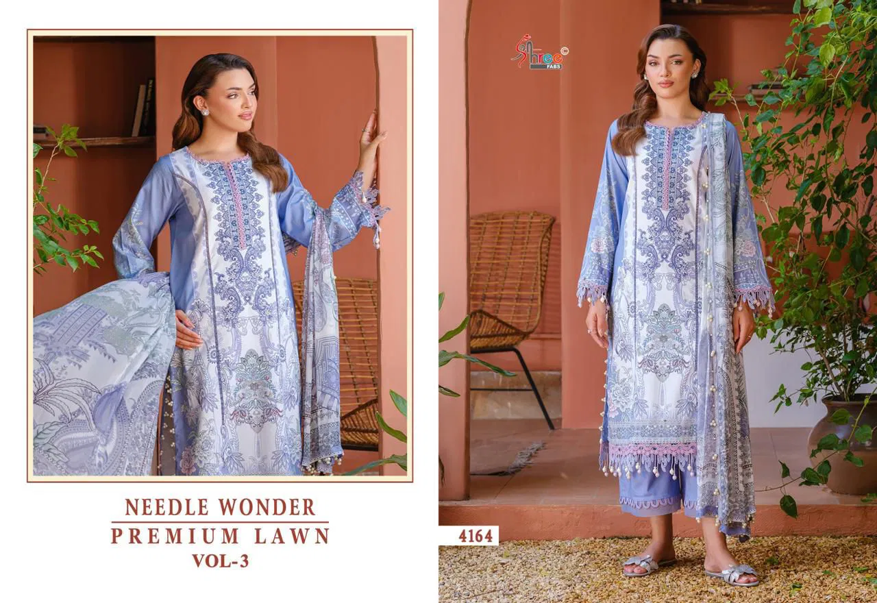 Shree Needle Wonder Premium Lawn Vol 3 Chiffon Dupatta Pakistani Suits