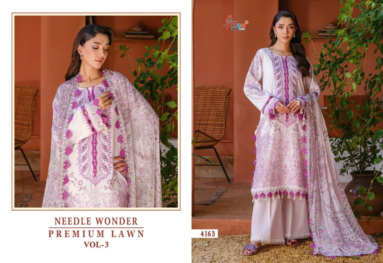 Shree Needle Wonder Premium Lawn Vol 3 Chiffon Dupatta Pakistani Suits