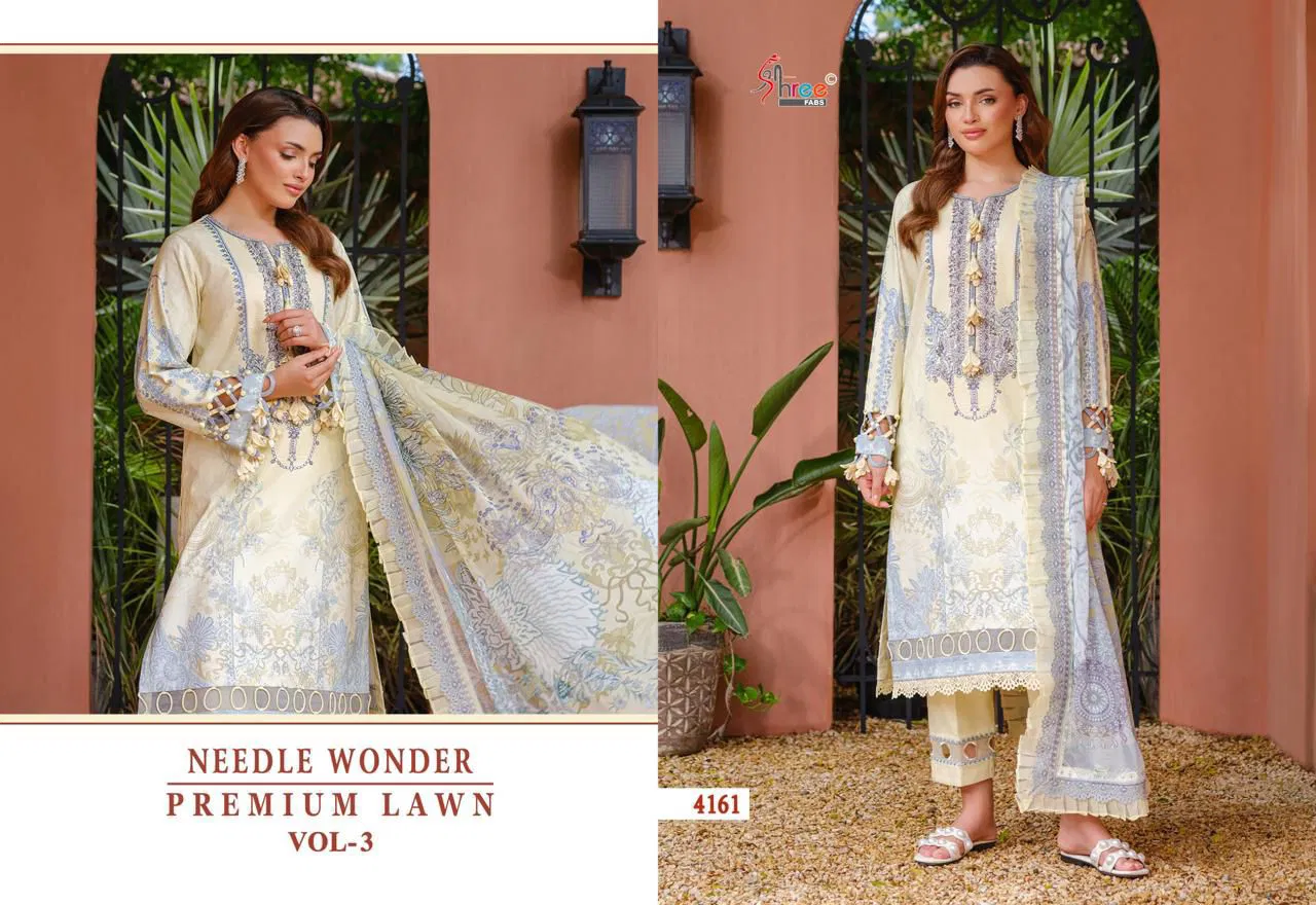 Shree Needle Wonder Premium Lawn Vol 3 Chiffon Dupatta Pakistani Suits